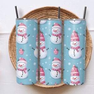 Snowmen in Pink Hats | Sublimation Tumbler Wrap Design