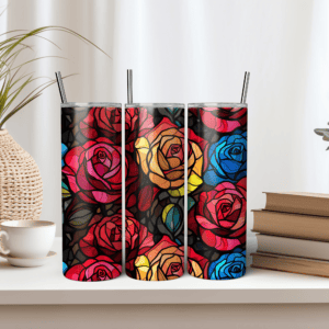 Stained Glass Tumbler Wrap | Rose Tumbler | Stained Glass Rose Tumbler Wrap | 20 oz Tumbler Wrap | Floral Tumbler PNG | Tumbler Wrap PNG