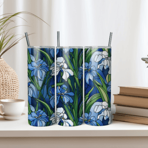 Stained Glass Tumbler Wrap | Iris Tumbler | Stained Glass Irises Tumbler Wrap | 20 oz Tumbler Wrap | Waterslide Tumbler Wrap PNG