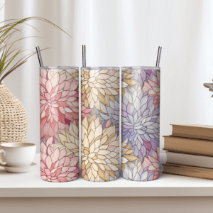 Flower Tumbler Wrap Sublimation| Stained Glass Tumbler Wrap | Dahlia Tumbler | Stained Glass Dahlia Tumbler Wrap | 20 oz Tumbler Wrap | Floral Tumbler PNG | Tumbler Wrap PNG
