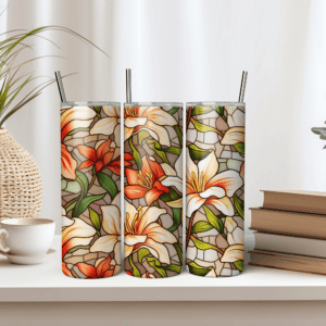Flower Tumbler Wrap Sublimation| Stained Glass Tumbler Wrap | Lilies Tumbler | Stained Glass Lily Tumbler Wrap | 20 oz Tumbler Wrap | Floral Tumbler PNG | Tumbler Wrap PNG