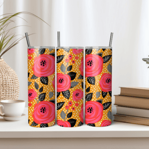 Rose Tumbler Wrap | Pop Art Tumbler | Pink Rose Tumbler Wrap | Funky Tumbler Wrap | Bright Floral Tumbler PNG | Tumbler Wrap PNG