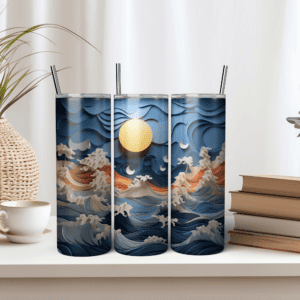 Ocean Tumbler Wrap | 3D Ocean Waves Tumbler | Layered Paper Tumbler Wrap | 3D Waves Crash Tumbler Wrap | 20 oz Tumbler Sublimation Wrap