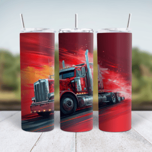 3D Truck Tumbler Wrap | Big Rig Trucker| Red Truck Tumbler Wrap Design for Him | 20 oz Tumbler Wrap | Red Semi Truck Tumbler Wrap