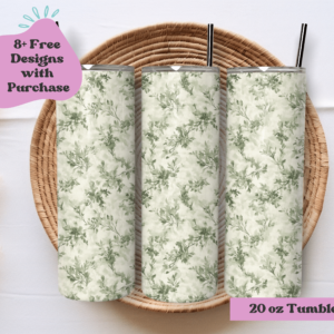 Sage Toile Greenery Tumbler Wrap Design