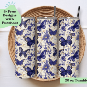 Purple Butterflies and Florals Tumbler Wrap Design