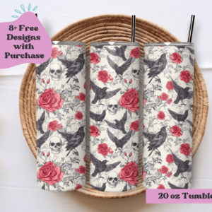 Crows Skulls and Roses | Sublimation Tumbler Wrap Design
