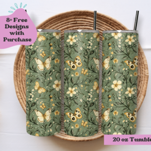 Yellow Butterflies and Floral | Sublimation Tumbler Wrap Design