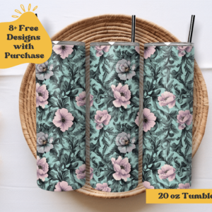 Teal Pastel Goth Floral | Sublimation Tumbler Wrap Design