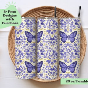 Purple Butterfly Delft Pattern | Sublimation Tumbler Wrap Design
