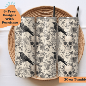 Skulls Ravens and Roses | Sublimation Tumbler Wrap Design