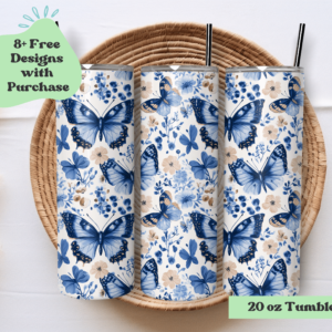 Beige and Blue Butterflies and Floral