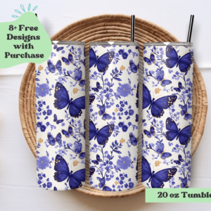 Purple and Gold Butterflies and Floral | Sublimation Tumbler Wrap Design