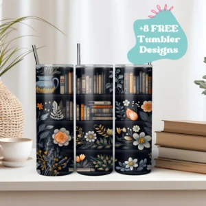 Navy Bookshelf | Sublimation Tumbler Wrap Design