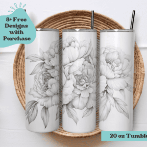 Line Art Peonies Flowers | Sublimation Tumbler Wrap Design