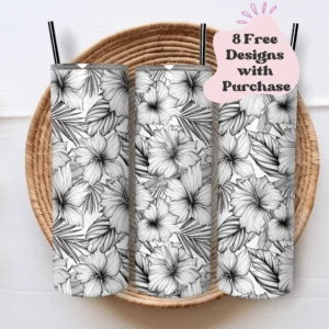 Tropical Flower Outline Tumbler Wrap